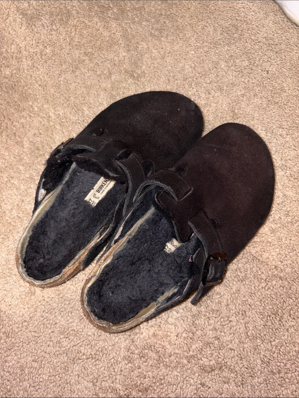 Birkenstock Black Suede Shearling-Lined Clogs